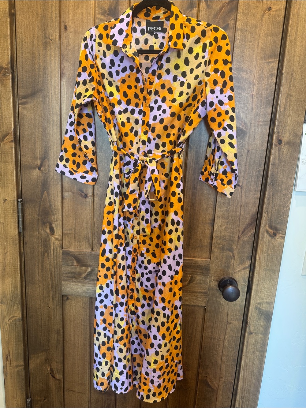Pieces Women's Orange & Lilac Polka Dot Maxi Shirt Dress